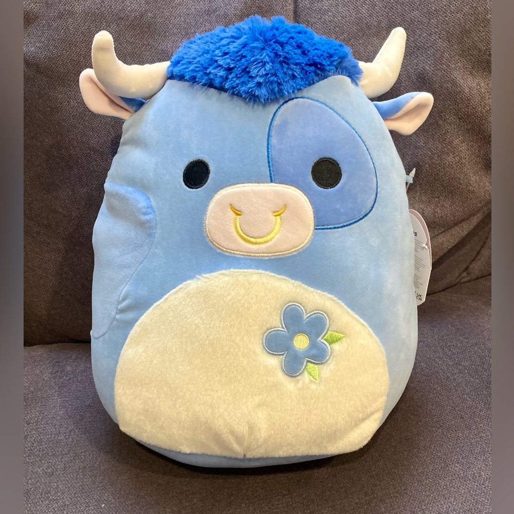 Blue Plush Cow Stuffed Toy - Soft Kids Animal Pillow